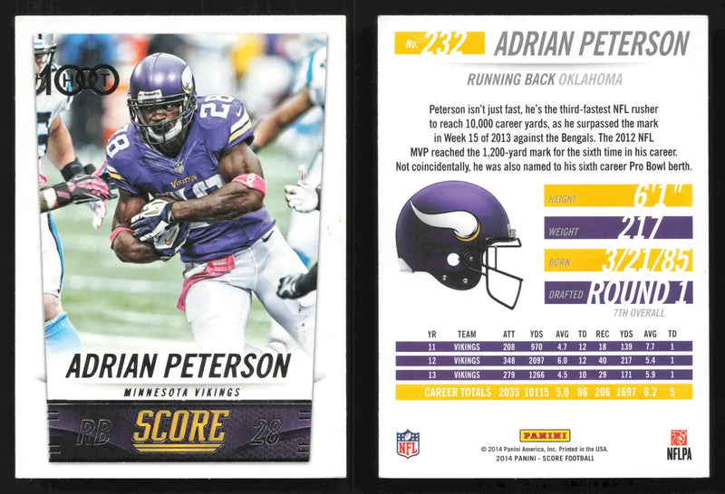 2014 Score ADRIAN PETERSON #232 Minnesota Vikings - Football Card Single