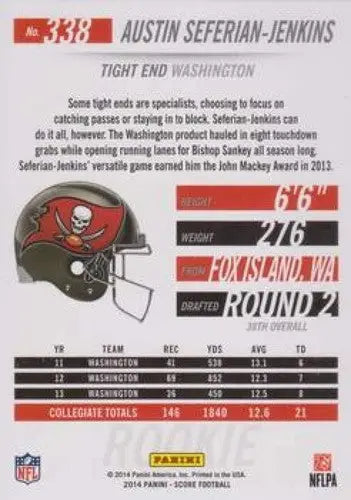 Football trading card featuring Austin Seferian-Jenkins from 2014 Score Rookies NM-MT Buccaneers high-quality sports cards