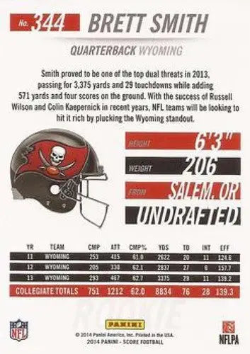 Brett Smith football card from 2014 Score Rookies featuring original gloss and NM-MT condition
