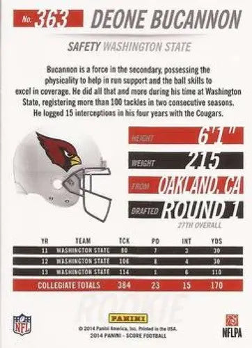 Original gloss of Deone Bucannon football card from 2014 Score Rookies series