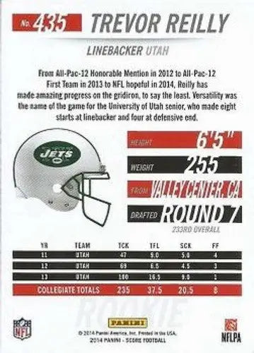 Original gloss Trevor Reilly football card from 2014 Score Rookies simply sandoval NM-MT RC NY Jets
