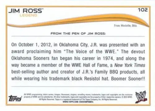 2014 Topps #102 Jim Ross NM-MT ID:6367 - Non-Sports Card Single