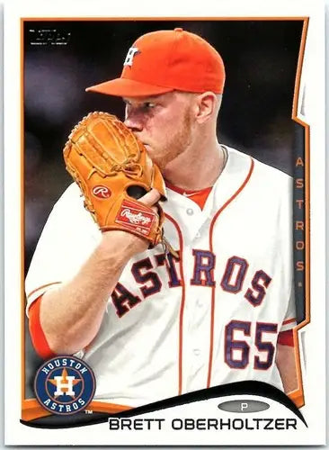 Original gloss Brett Oberholtzer NM-MT baseball trading card in Houston Astros uniform