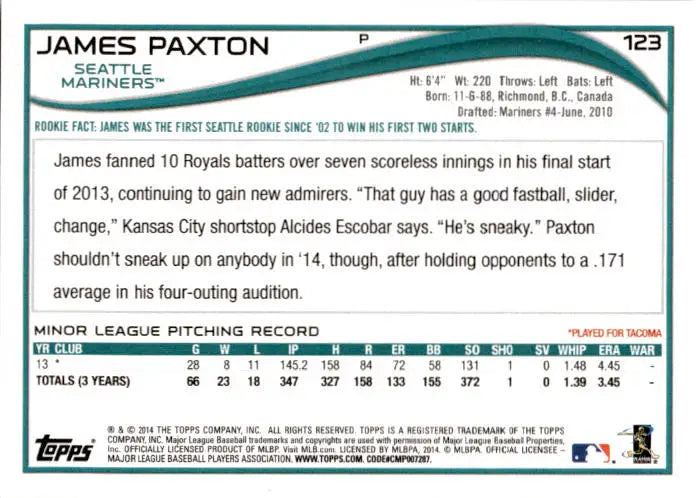 2014 Topps #123 James Paxton - Baseball Card Single