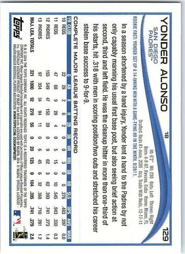 2014 Topps #129 Yonder Alonso NM-MT Padres - Baseball Card Single