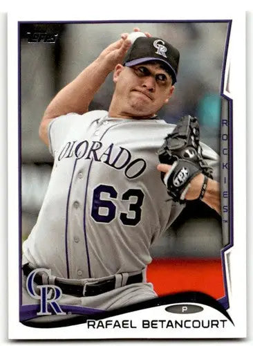 Original gloss baseball card featuring Rafael Betancourt from 2014 Topps Rockies
