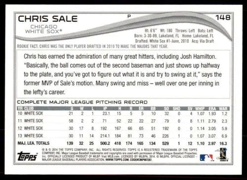 2014 Topps #148 Chris Sale NM-MT White Sox ID:73046 - Baseball Card Single