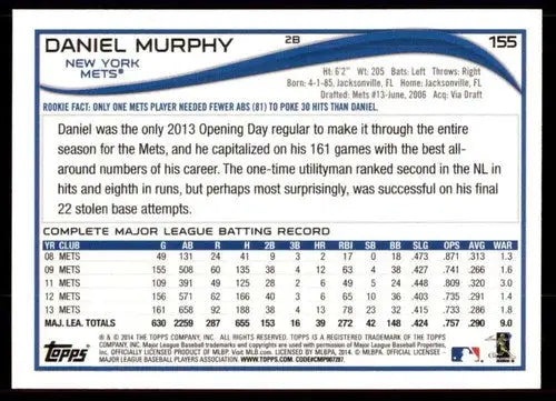 Daniel Murphy New York Mets trading card with original gloss, NM-MT condition