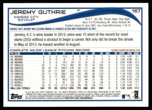 2014 Topps #167 Jeremy Guthrie NM-MT Royals ID:71904 - Baseball Card Single