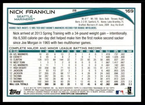 2014 Topps #169 Nick Franklin NM-MT Mariners ID:71876 - Baseball Card Single