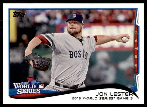 2013 Topps World Series baseball card of Jon Lester with original gloss from Red Sox