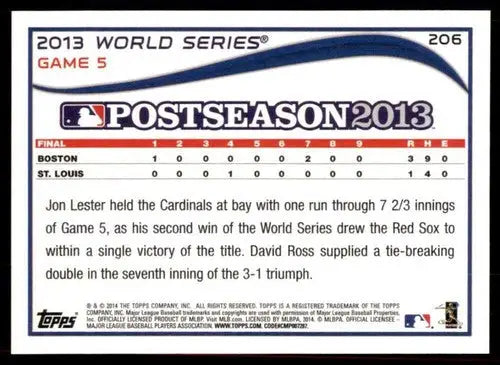 Original gloss baseball trading card of Jon Lester Red Sox 2014 Topps #206