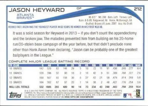 2014 Topps #212 Jason Heyward NM-MT Braves - Baseball Card Single