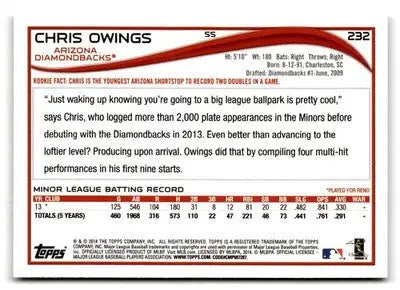 2014 Topps #232 Chris Owings - Baseball Card Single