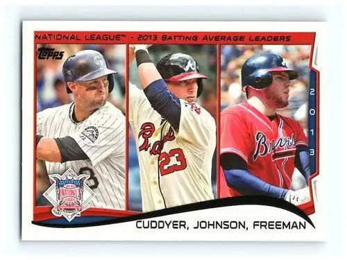 2013 Topps baseball card featuring National League batting average leaders Cuddyer Johnson Freddie Freeman