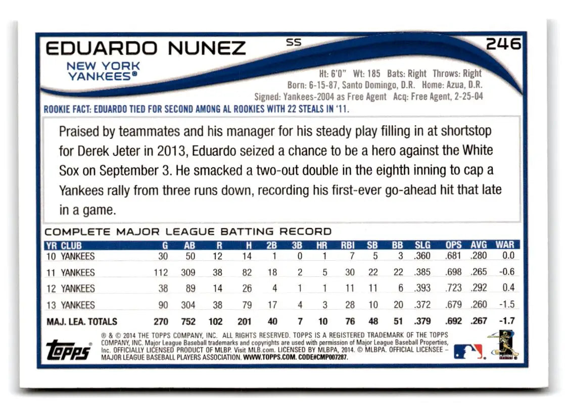 2014 Topps #246 Eduardo Nunez - Baseball Card Single