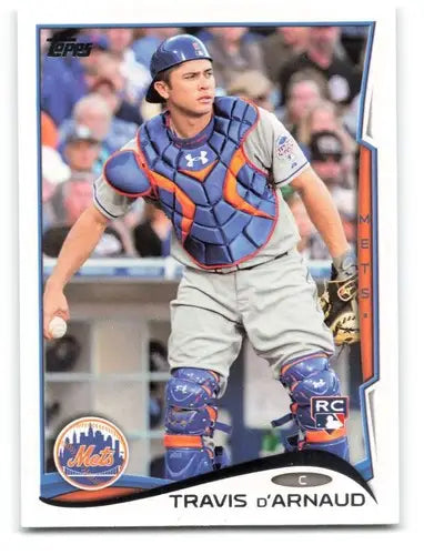 Original gloss baseball card of Travis d’Arnaud rookie Mets from 2014 Topps series