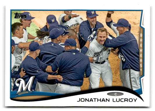 Original gloss baseball trading card of Jonathan Lucroy Milwaukee Brewers featuring Simply Sandoval