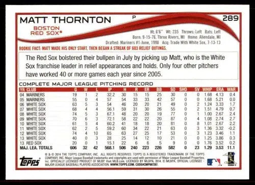 2014 Topps #289 Matt Thornton NM-MT Red Sox ID:73119 - Baseball Card Single