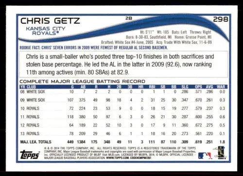 2014 Topps Chris Getz baseball card with original gloss NM-MT Royals ID 72033