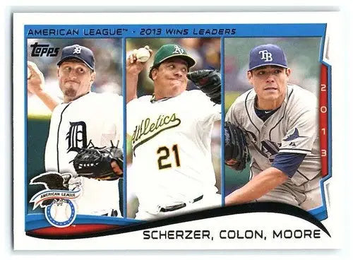 Original gloss baseball card featuring Scherzer, Bartolo Colon, and Moore NM-MT