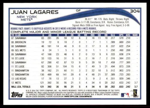 2014 Topps #304 Juan Lagares NM-MT Mets ID:57914 - Baseball Card Single
