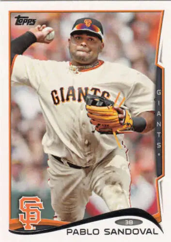 Baseball card of Pablo Sandoval from 2014 Topps featuring original gloss sports cards