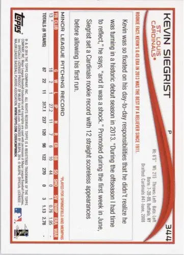 Kevin Siegrist rookie card featuring original gloss from 2014 Topps Cardinals series