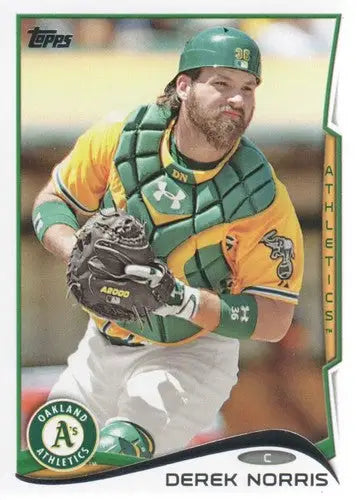 Original gloss Derek Norris baseball card from 2014 Topps #346 featuring Simply Sandoval