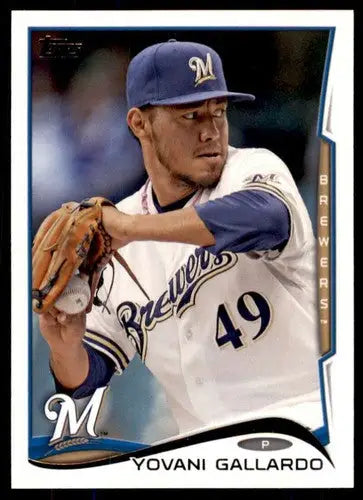 Original gloss Yovani Gallardo baseball card from 2014 Topps NM-MT Brewers