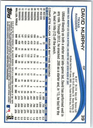 Original gloss David Murphy baseball card 2014 Topps NM-MT Rangers ID 5553