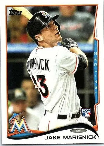 Original gloss baseball rookie card of Jake Marisnick rookie Marlins 2014 Topps #45