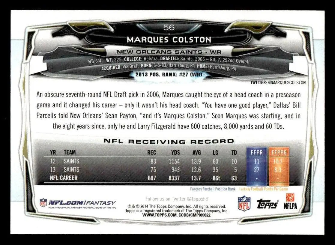 2014 Topps #56 Marques Colston - Football Card Single
