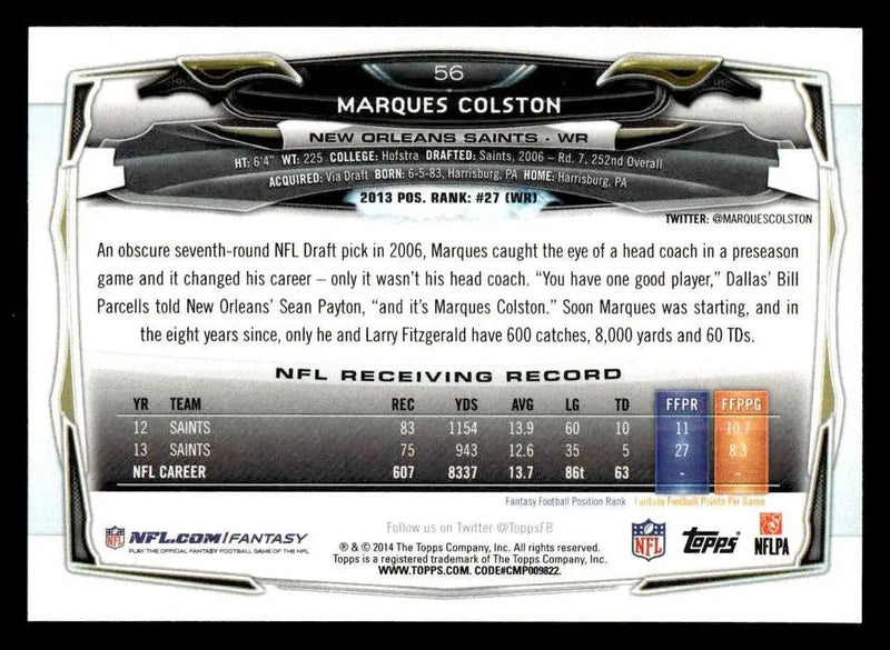 2014 Topps #56 Marques Colston - Football Card Single