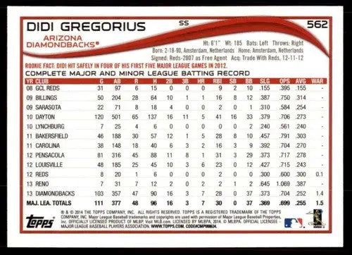 2014 Topps #562 Didi Gregorius NM-MT Diamondbacks ID:57918 - Baseball Card Single
