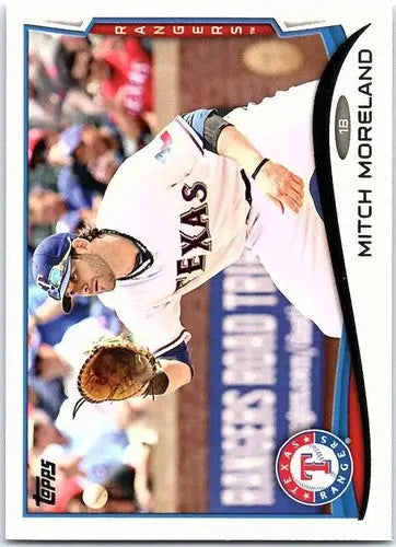 Original gloss 2014 Topps Mitch Moreland NM-MT baseball card featuring Mitch Moreland Rangers