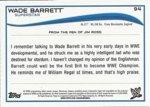 2014 Topps #94 Wade Barrett NM-MT ID:6365 - Wrestling Card Single