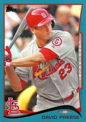 David Freese baseball card with 2014 Topps Blue Border #109 featuring Cardinals team