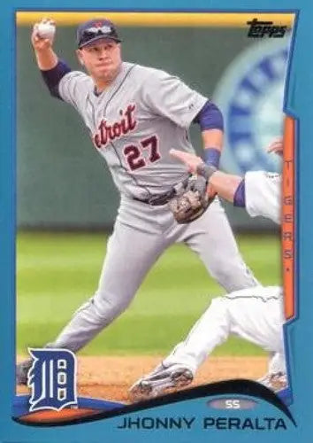 Original gloss Baseball card featuring 2014 Topps Blue Border Jhonny Peralta Tigers