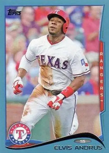 Elvis Andrus baseball card from 2014 Topps Blue Border series featuring Rangers player