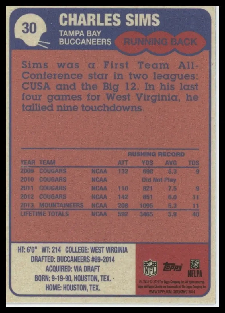 2014 Topps Chrome 1985 Design Charles Sims #30 Rookie Tampa Bay Buccaneers NFL