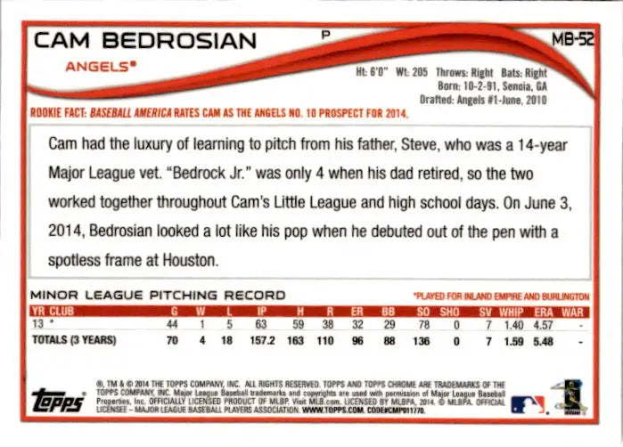 2014 Topps Chrome Update #MB-52 Cam Bedrosian - Baseball Card Single