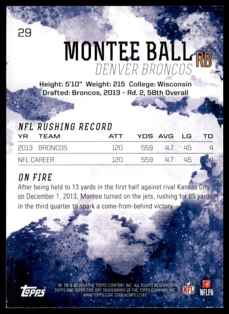 2014 Topps Fire Montee Ball #29 Denver Broncos Football Card NFL Sports - Football Card Single