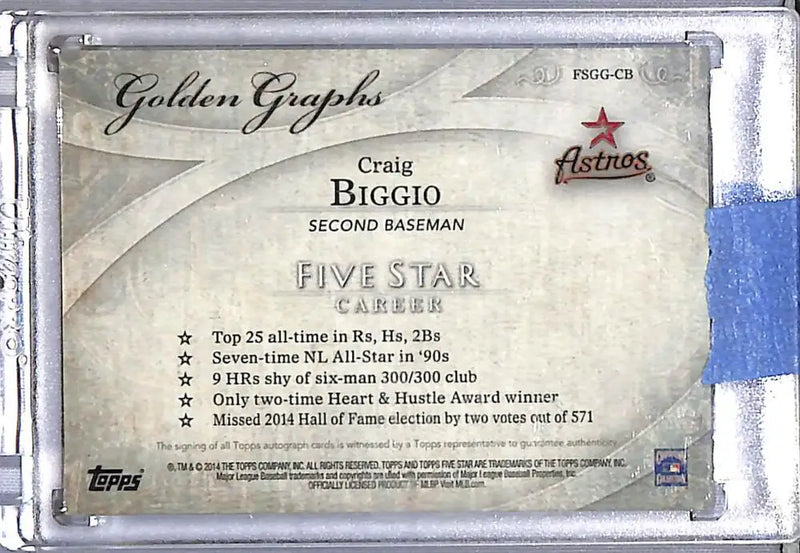 2014 Topps Five Star Golden Graphs #FSGG-CB Craig Biggio NM-MT Auto 41/50 Houston Astros - Baseball Card Single