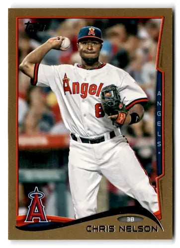 Baseball trading card featuring Chris Nelson in a white Angels uniform from Topps Gold