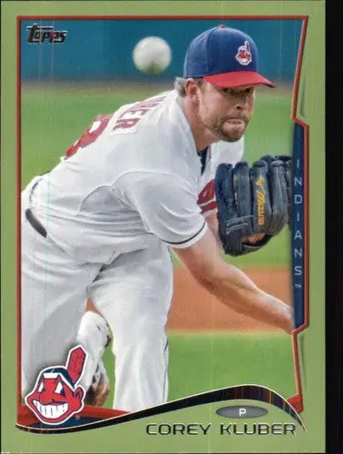 2014 Topps Green Corey Kluber baseball card with original gloss and Indians ID 9165