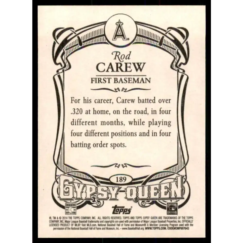 2014 Topps Gypsy Queen #189 Rod Carew NM-MT Los Angeles Angels Baseball Card - Baseball Card Single