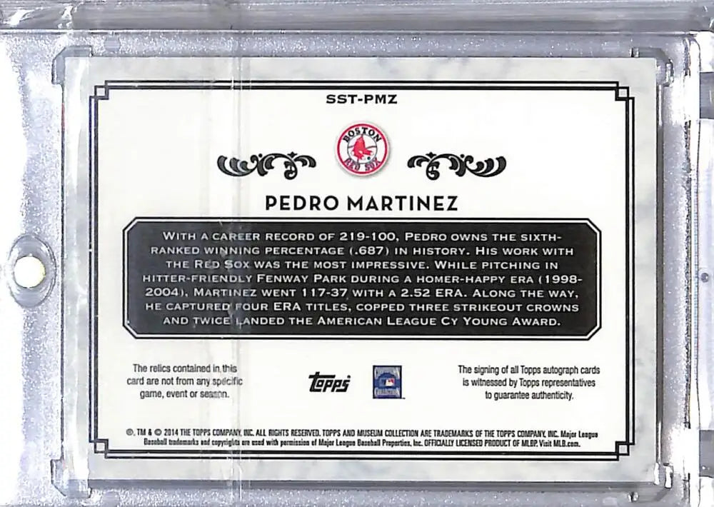2014 Topps Museum Collection Swatches #SST-PMZ Pedro Martinez NM-MT MEM Auto 22/25 Boston Red Sox