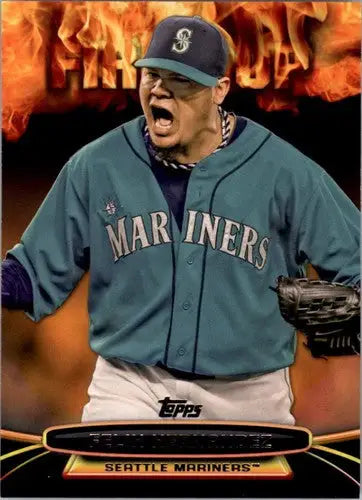 2014 Topps Opening Day Fired Up Felix Hernandez Mariners baseball card front view