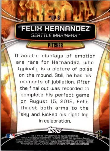 Baseball card back from 2014 Topps Opening Day Fired Up Felix Hernandez Mariners ID 24355